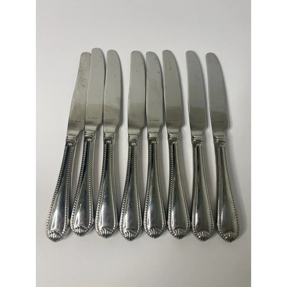 8 Dinner Knives Hollow Lenox BEAD Glossy Plume Tip Stainless 9 1/4